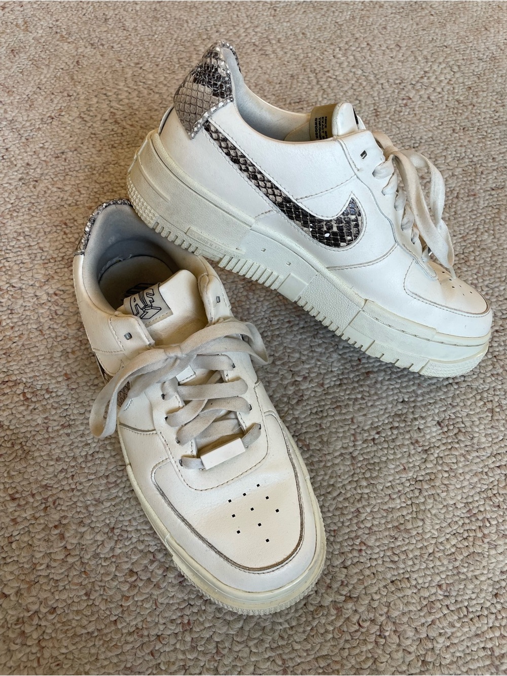 Nike AF1 White Platform Sneakers with Snake-Print Swoosh Everyday Staple Trendy - Picture 4 of 14